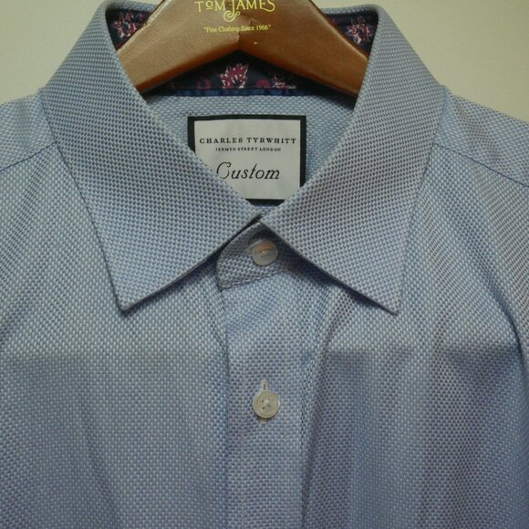 Charles Tyrwhitt Custom Light Blue Dress Shirt with Floral Trim Details - Picture 11 of 14